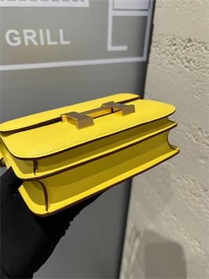 Constance Bag Epsom Leather 18CM Gold/Silver Tone Metal In Jaune Amber Color HS (With mirror)