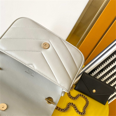 Y.S.L LOULOU Mini in MATELASSÉ lambskin Gold Tone Metal White