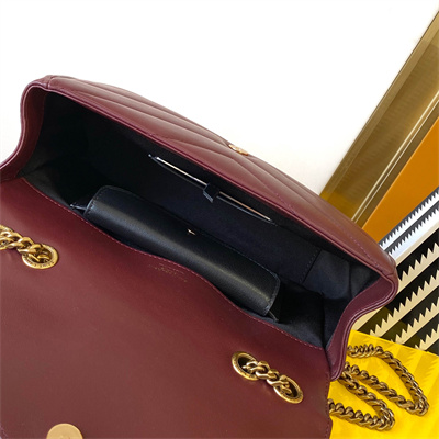 Y.S.L LOULOU Small in MATELASSÉ lambskin Gold Tone Metal Burgundy