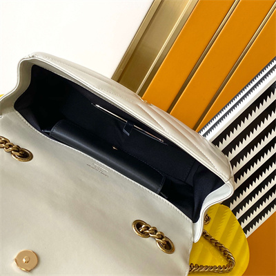 Y.S.L LOULOU Small in MATELASSÉ lambskin Gold Tone Metal White