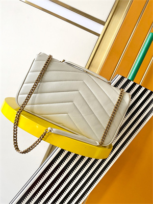 Y.S.L LOULOU Medium in MATELASSÉ lambskin Gold Tone Metal White