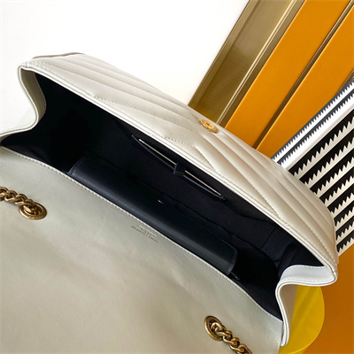 Y.S.L LOULOU Medium in MATELASSÉ lambskin Gold Tone Metal White