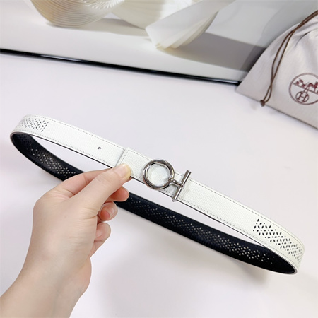 H**mes reversible belt 25mm epsom leather silver tone hardware white/black