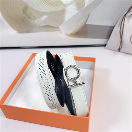 H**mes reversible belt 25mm epsom leather silver tone hardware white/black