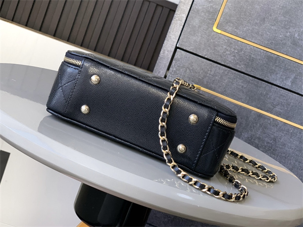 Ch*el mini top handle bag with chain grained calfskin gold tone metal black ap4438