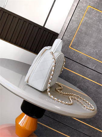 Ch*el mini top handle bag with chain grained calfskin gold tone metal white ap4438