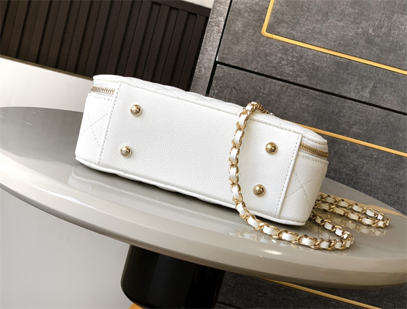 Ch*el mini top handle bag with chain grained calfskin gold tone metal white ap4438