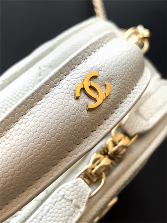 Ch*el mini top handle bag with chain grained calfskin gold tone metal white ap4438