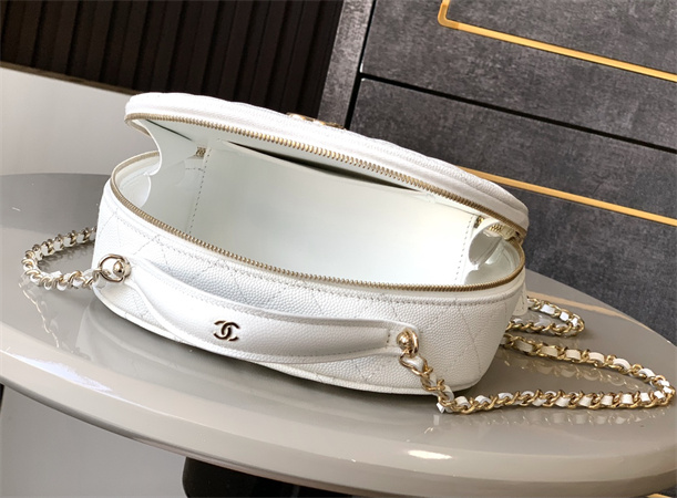 Ch*el mini top handle bag with chain grained calfskin gold tone metal white ap4438