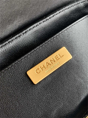 Ch*el flap bag with top handle lambskin gold tone metal black as5356