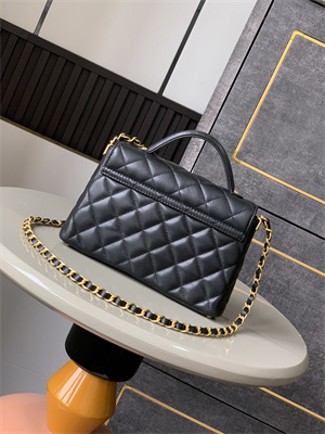 Ch*el mini flap bag with top handle lambskin gold tone metal black as5355