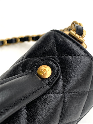 Ch*el mini flap bag with top handle lambskin gold tone metal black as5354