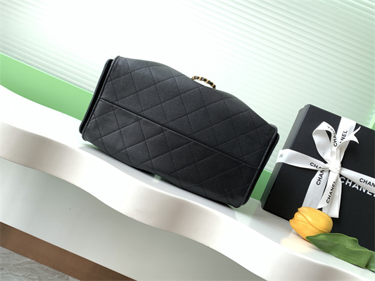 Ch*el 25 small handbag grained calfskin gold tone metal black as5293