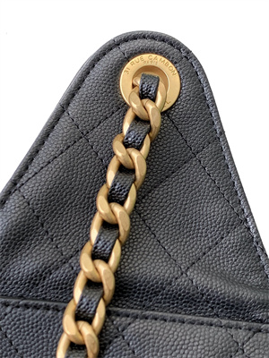 Ch*el 25 small handbag grained calfskin gold tone metal black as5293