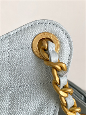 Ch*el 25 small handbag grained calfskin gold tone metal blue as5293
