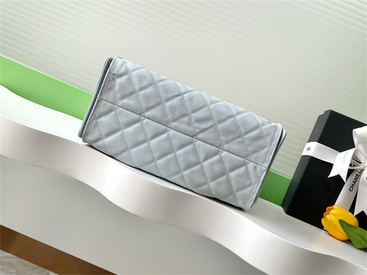 Ch*el 25 small handbag grained calfskin gold tone metal blue as5293