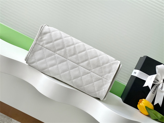 Ch*el 25 small handbag grained calfskin gold tone metal white as5293