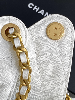 Ch*el 25 small handbag grained calfskin gold tone metal white as5293