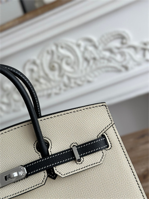 Bir.kin Sellier Bag Epsom Leather 25CM Gold/Silver Hardware In Craie/Black HS