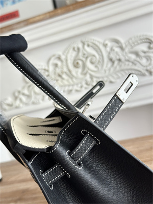 Bir.kin Sellier Bag Epsom Leather 25CM Gold/Silver Hardware In Craie/Black HS