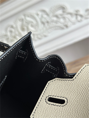 Bir.kin Sellier Bag Epsom Leather 25CM Gold/Silver Hardware In Craie/Black HS