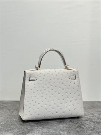 Kelly Sellier Bag Ostrich Leather 25 Gold/Silver Hardware In Craie Color HS