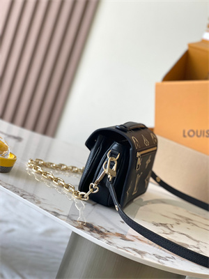 L.V Pochette Metis East West Monogram Empreinte embossed cowhide leather Black/Beige M46596 TOP