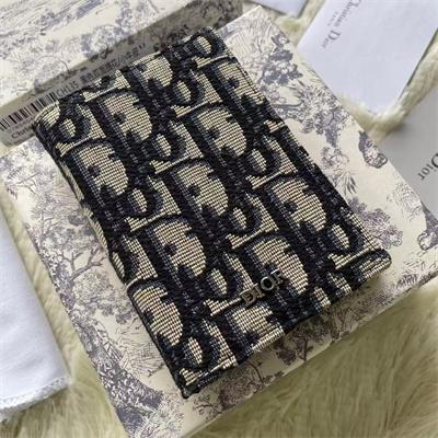 cd vertical bifold card holder beige and black D*or oblique jacquard