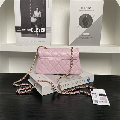 Ch*el flap phone holder with chain lambskin gold-tone metal pink ap4592
