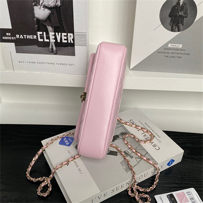 Ch*el flap phone holder with chain lambskin gold-tone metal pink ap4592