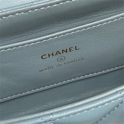 Ch*el flap phone holder with chain lambskin gold-tone metal blue ap4592