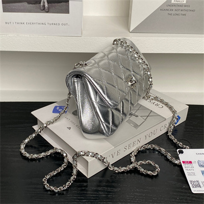 Ch*el flap phone holder with chain lambskin sivler-tone metal silver ap4592