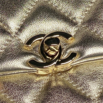 Ch*el flap phone holder with chain lambskin gold-tone metal gold ap4592