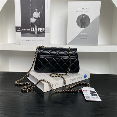 Ch*el flap phone holder with chain lambskin gold-tone metal black ap4592