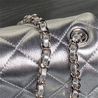 Ch*el mini flap phone holder with chain lambskin silver-tone metal silver ap4593