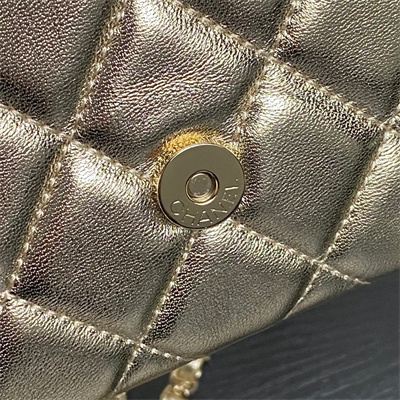 Ch*el mini flap phone holder with chain lambskin gold-tone metal gold ap4593