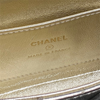 Ch*el mini flap phone holder with chain lambskin gold-tone metal gold ap4593