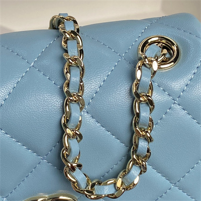 Ch*el mini flap phone holder with chain lambskin gold-tone metal blue ap4593