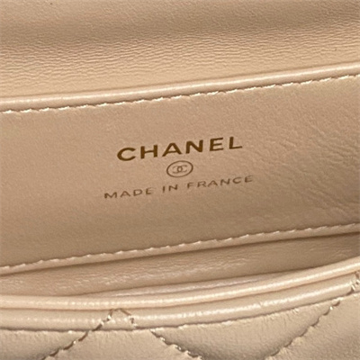 Ch*el mini flap phone holder with chain lambskin gold-tone metal beige ap4593