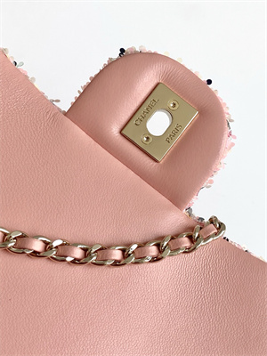 Cha.nel Flap Bag Sequins and Gold Tone Metal Pink AS4561