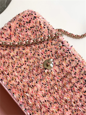 Cha.nel Flap Bag Sequins and Gold Tone Metal Pink AS4561