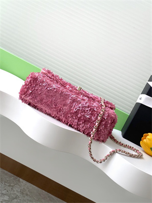 Cha.nel Flap Bag Sequins and Gold Tone Metal Pink AS4561