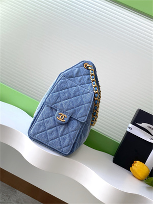 Ch*el 25 small handbag blue denim gold tone metal as5293