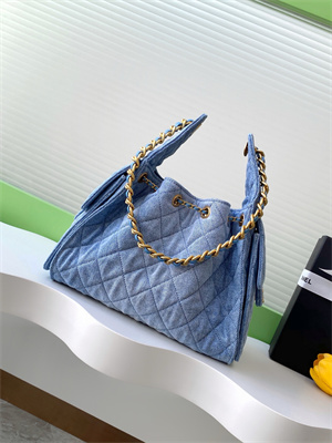 Ch*el 25 small handbag blue denim gold tone metal as5293