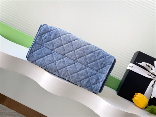 Ch*el 25 small handbag blue denim gold tone metal as5293