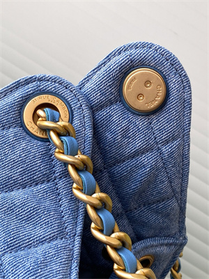 Ch*el 25 small handbag blue denim gold tone metal as5293