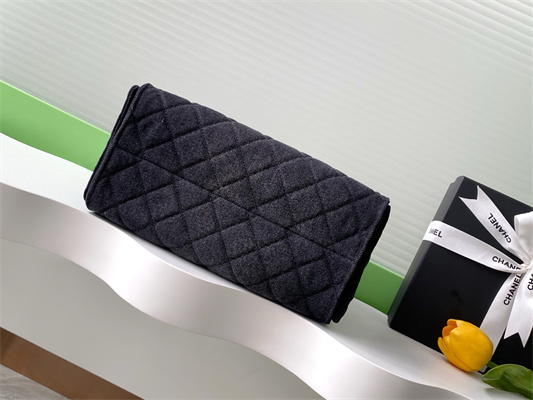 Ch*el 25 small handbag black denim gold tone metal as5293