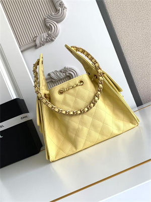 Ch*el 25 small handbag grained calfskin gold tone metal yellow as5293