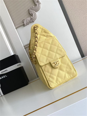 Ch*el 25 small handbag grained calfskin gold tone metal yellow as5293