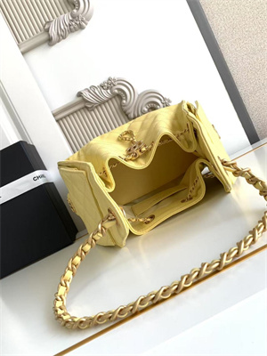 Ch*el 25 small handbag grained calfskin gold tone metal yellow as5293